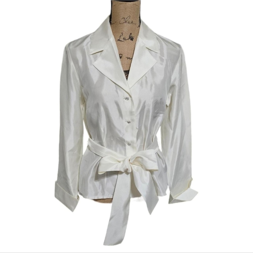 White Button Down Shirt by JS Collections with Cuffed Sleeves Size 12